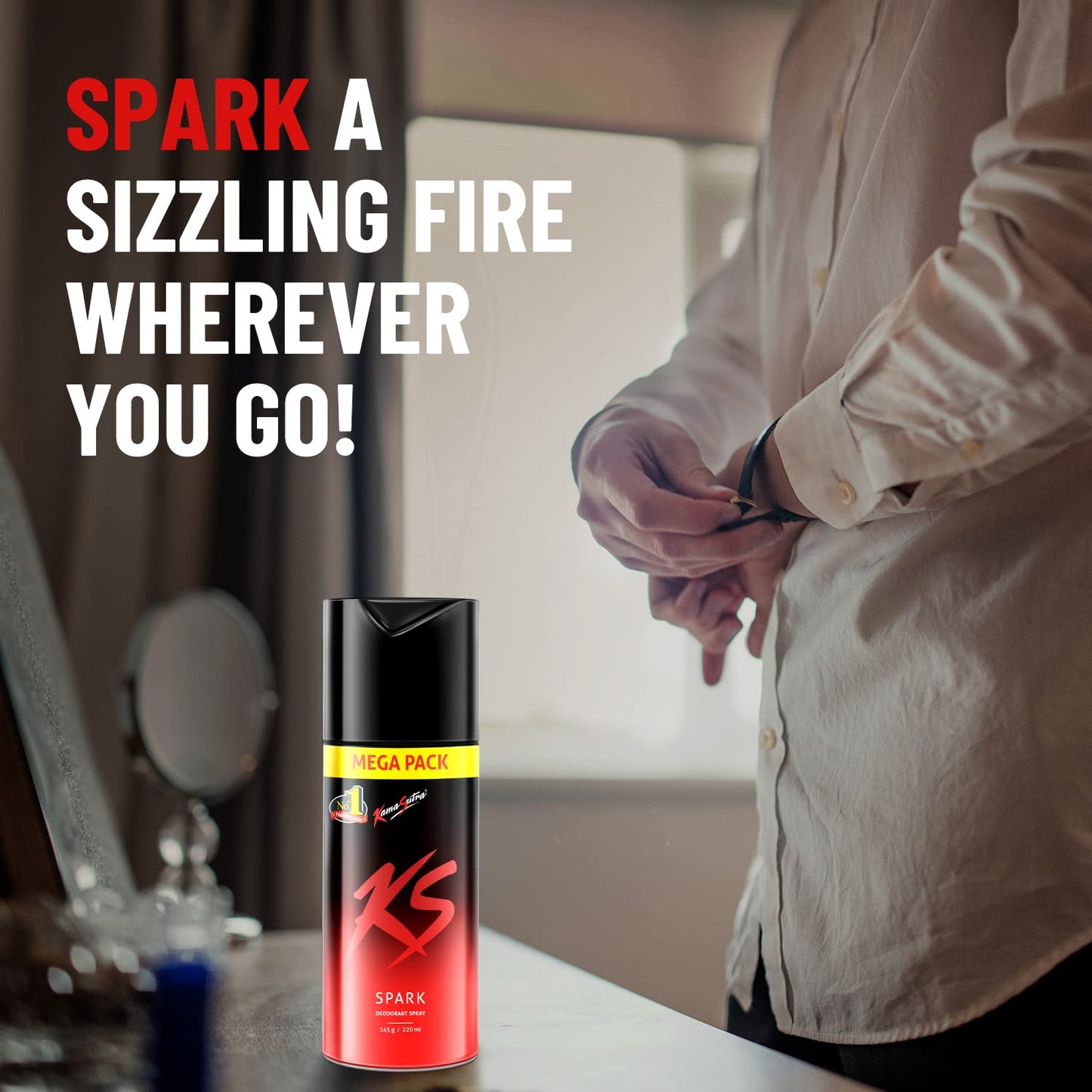 KS Spark Deodorant Spray Combo Pack of 2 (190ml Each) | Long Lasting Freshness Body Spray for Men