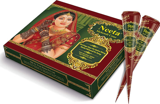 Neeta Natural Henna Mehandi Cone for Hand Designing, Wedding 12 Pcs in 1 Box (Pack of 1)