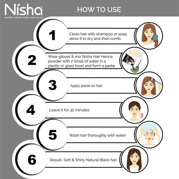 Nisha Natural Henna Powder For Hair Color, Natural Black Hair, Herbal Conditioning Hair Dye for Silky & Shiny Soft Hair Colour for Men & Women
