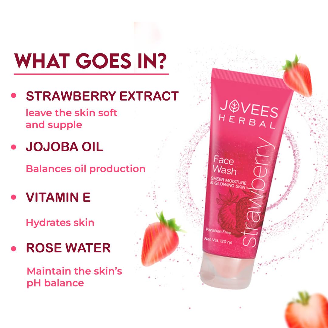 Jovees Herbal Strawberry Face Wash For Hydrating & Glowing Skin with Strawberry, 50ml