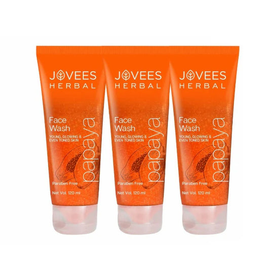 Jovees Herbal Papaya Face Wash For Glowing and Clear Skin with Papaya & Bilberry Ext | Gentle Cleanser For Brightens Skin, Removes Pigmentation & Dark Spots | For All Skin Types - 120ML (pack of 3)