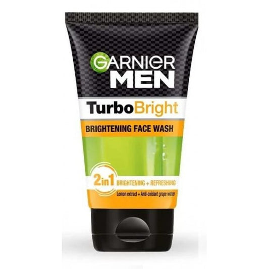 Garnier Men Turbo Bright Brightening Face Wash, 2 in 1 Brightning+Refreshing With Lemon Extract, 100g