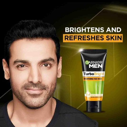 Garnier Men Turbo Bright Brightening Face Wash, 2 in 1 Brightning+Refreshing With Lemon Extract, 100g