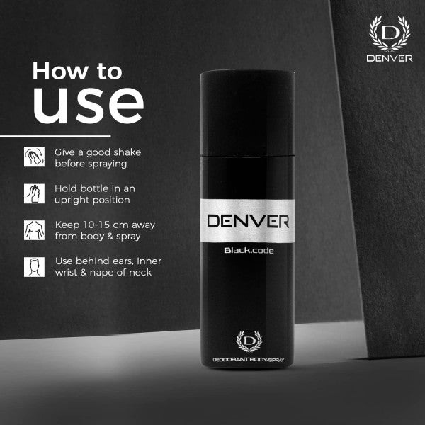 Denver Black Code Deodorant For Men (150Ml Each) - Pack Of 2 | Long Lasting Deo For Men
