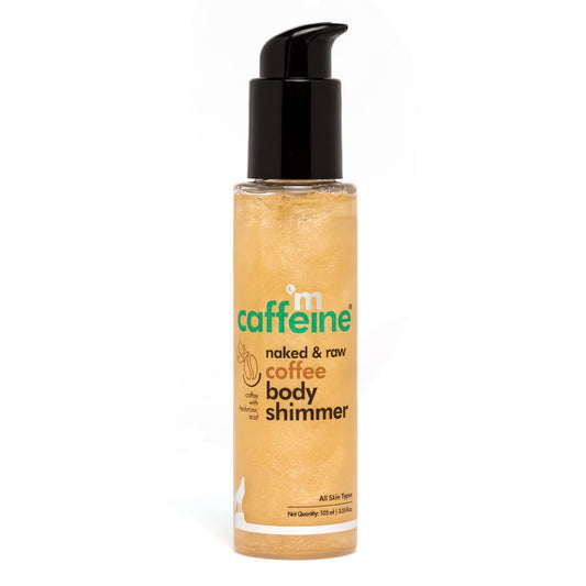 mCaffeine Coffee Body Shimmer for a Glam Ready Skin with Hyaluronic Acid | Soft Glitter & Oil-Free Hydration | Lightweight & Non-Greasy Body Shimmer for Long-lasting Shiny & Matt Finished Look - 105Ml