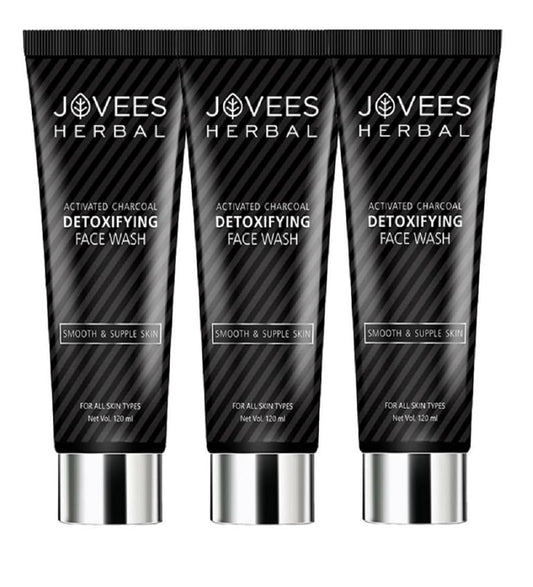 Jovees Herbal Activated Charcoal Detoxifying Face Wash For Deep Pore Cleansing, Oil Control, Removes Dirt & Impurities For All Skin Types 120ml (Pack Of 3)