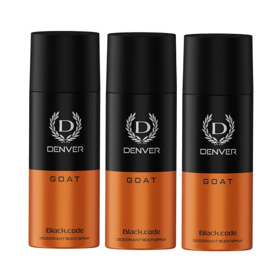 DENVER G O A T Black Code Deo -150ML Each (Pack of 3)| Long Lasting Deodorant Spray For Men