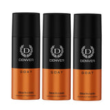 DENVER G O A T Black Code Deo -150ML Each (Pack of 3)| Long Lasting Deodorant Spray For Men