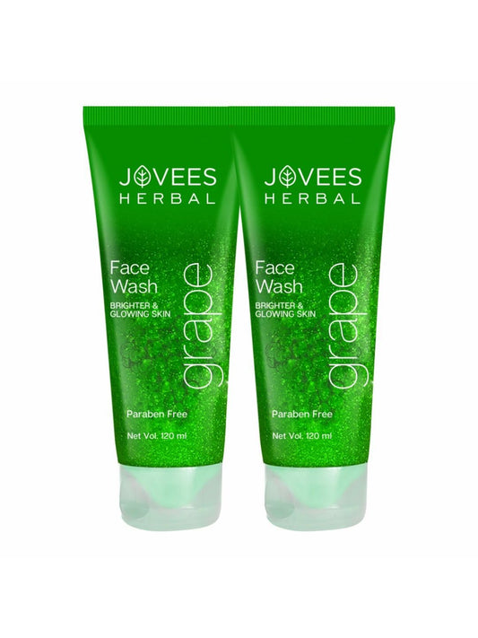 Jovees Herbal Grape Face Wash With Grape Seed & Orange Peel Extracts | For Brighter & Glowing Skin | Reduces Uneven Skin Tone & Fine Lines | For All Skin Types |120 ML (Pack of 2)
