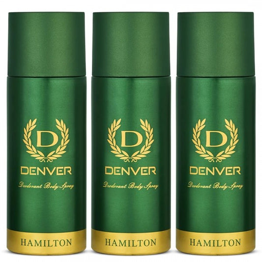 Denver Hamilton Deo 165ml Pack of 3 long-lasting deodorant body spray for men