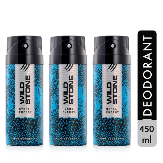 Wild Stone Hydra Energy Deodorants for Men, Long Lasting Men Body Spray, Pack of 3 (150ml each)