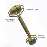 mCaffeine Jade Roller Face Massager | Improves Skin Elasticity, Reduces Puffiness & Wrinkles, Eases Fine Lines and Boosts Blood Circulation | For Men & Women | Made of Natural Energizing Jade Stone