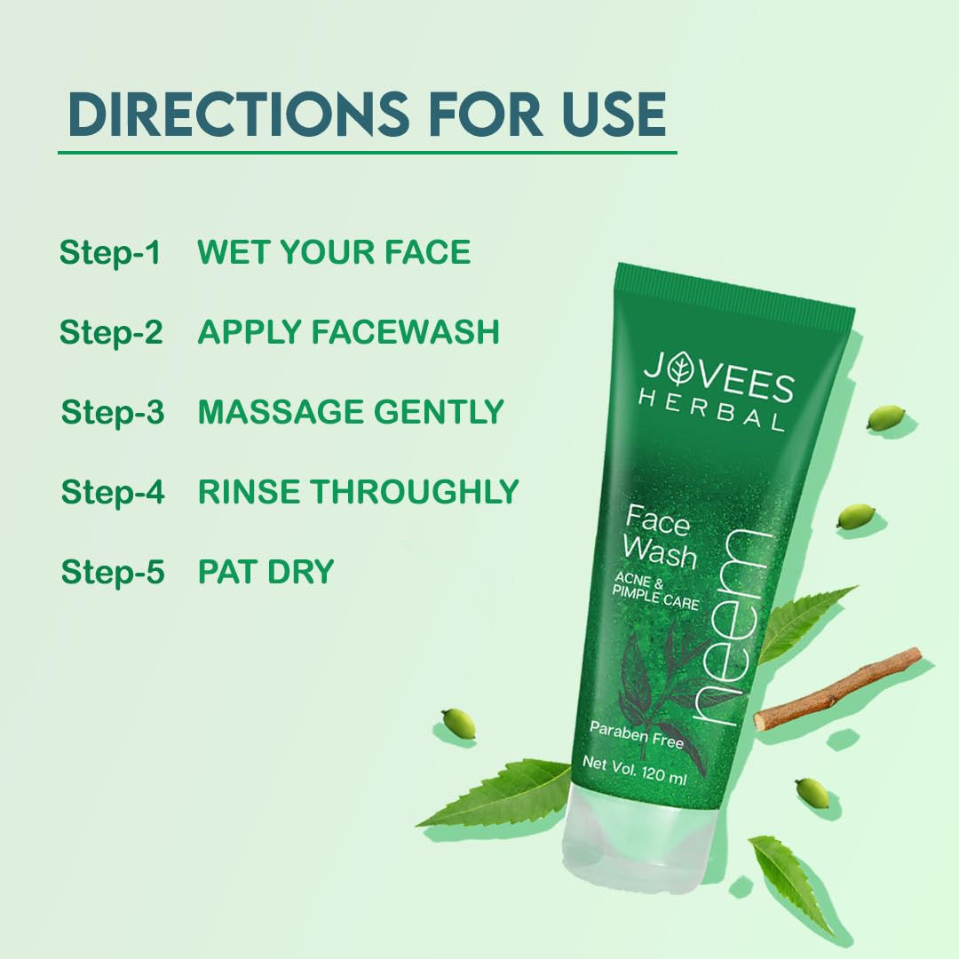 Jovees Herbal Neem Face Wash With Neem & Tea Tree Extracts | For Oily & Acne Prone Skin | Oil Control, Remove Impurities And Prevents Pimples For Men & Women | 50 ML