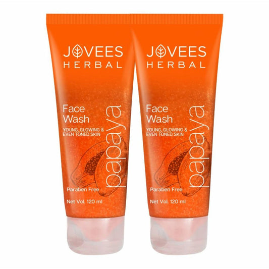 Jovees Herbal Papaya Face Wash For Glowing and Clear Skin with Papaya & Bilberry Ext | Gentle Cleanser For Brightens Skin, Removes Pigmentation & Dark Spots | For All Skin Types - 120ML (Pack of 2)