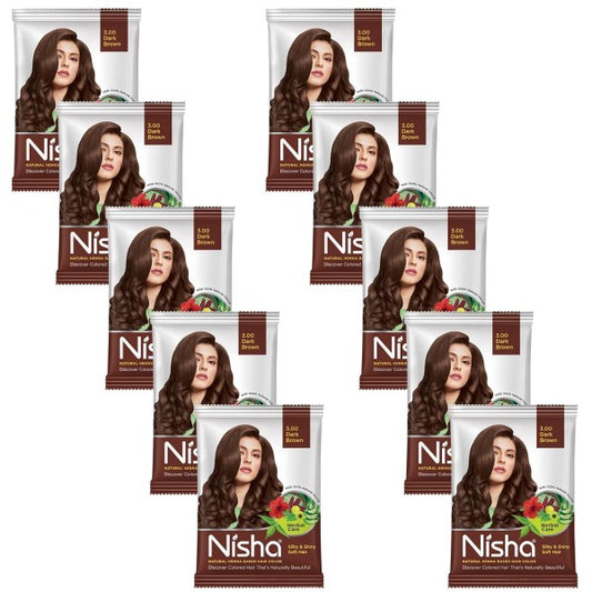 Nisha Natural Henna Powder For Hair Colour, 3.0 Dark Brown Hair Color, Herbal Conditioning Hair Dye for Silky & Shiny Soft Hair Colour for Men & Women