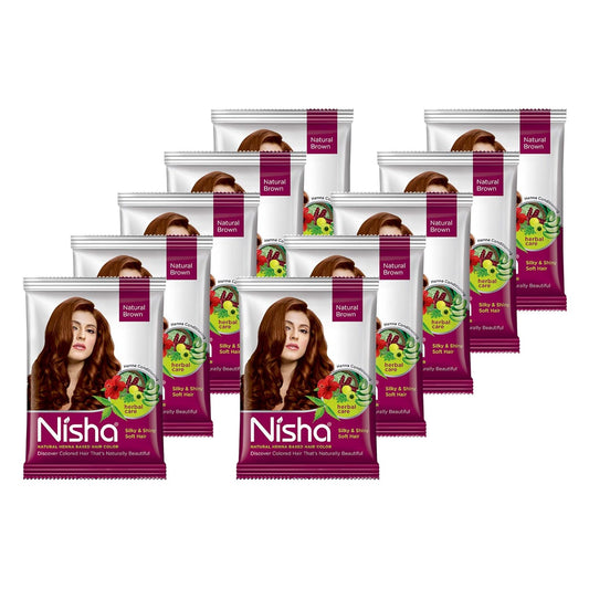 Nisha Natural Henna Powder For Hair Color, Natural Brown Hair, Herbal Conditioning Hair Dye for Silky & Shiny Soft Hair Colour for Men & Women