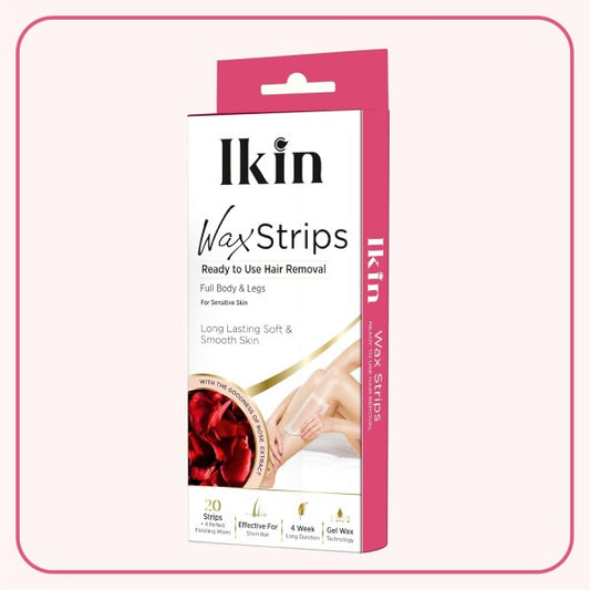 Ikin Instant Wax Strip with Rose Extract For Sensitive Skin - 20 strips | Long Lasting Soft & Smooth Skin | Cold Gel Wax Hair Removal | Upto 4 Weeks of Smoothness | With 4 Perfect Wet Wipes
