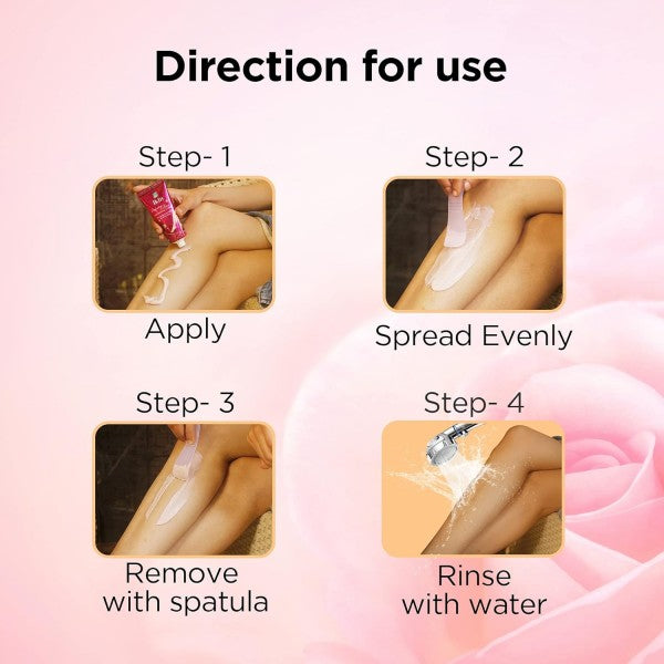 Ikin Rose Hair Remover Cream For All Skin - Bikini Hair Removal Cream For Women & Girls, Pack of 4 (60gm X 4)