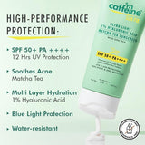 mCaffeine Sun Fix Ultra Light 1% Hyaluronic Acid Matcha Tea Sunscreen for All Skin Type Spf 50+ & Pa++++ Uva-Uvb & Blue Light Protection|No White Cast|Controls Oil|Non-Sticky|Fragrance Free - 50Ml