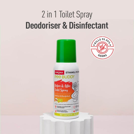 SIRONA,PEE BUDDY Toilet Seat Sanitizer Spray - 70 ml | Odour and Germs Eliminating Toilet Spray | Before & After Toilet Seat Sanitiser, Disinfectant & Deodoriser | Citrus Fragrance
