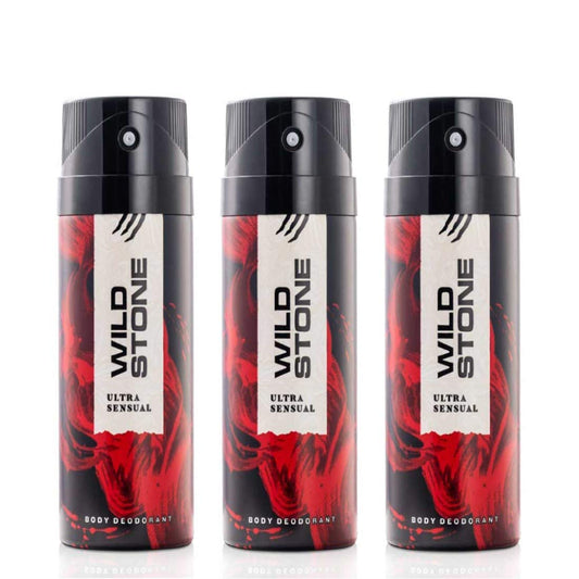 Wild Stone Ultra Sensual Long Lasting Masculine Deodorants, Body Spray for Men, Pack of 3 (150 ml Each)