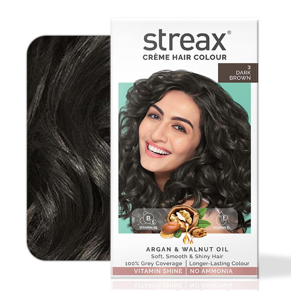 Streax Hair Colour Dark Brown 3 (120ml x 2) + Streax Walnut Hair Serum 90ml Combo | Long-Lasting Hair Color & Hair Smoothening Care