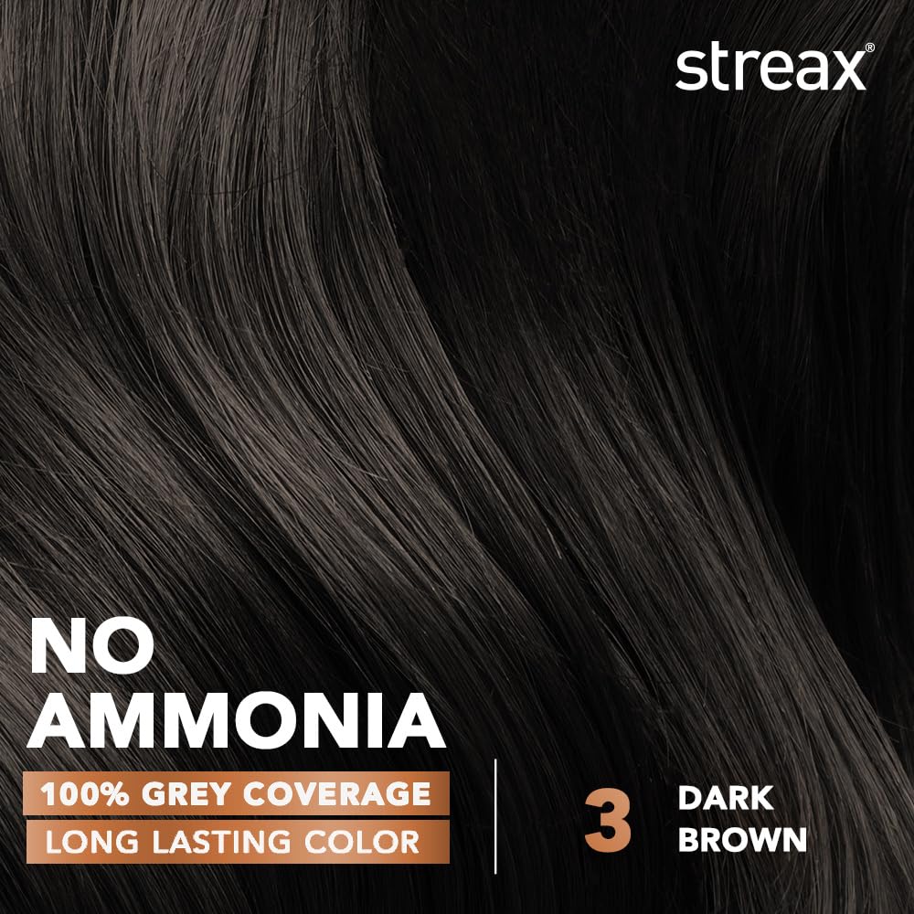 Streax Hair Colour Dark Brown 3 (120ml x 2) + Streax Walnut Hair Serum 90ml Combo | Long-Lasting Hair Color & Hair Smoothening Care
