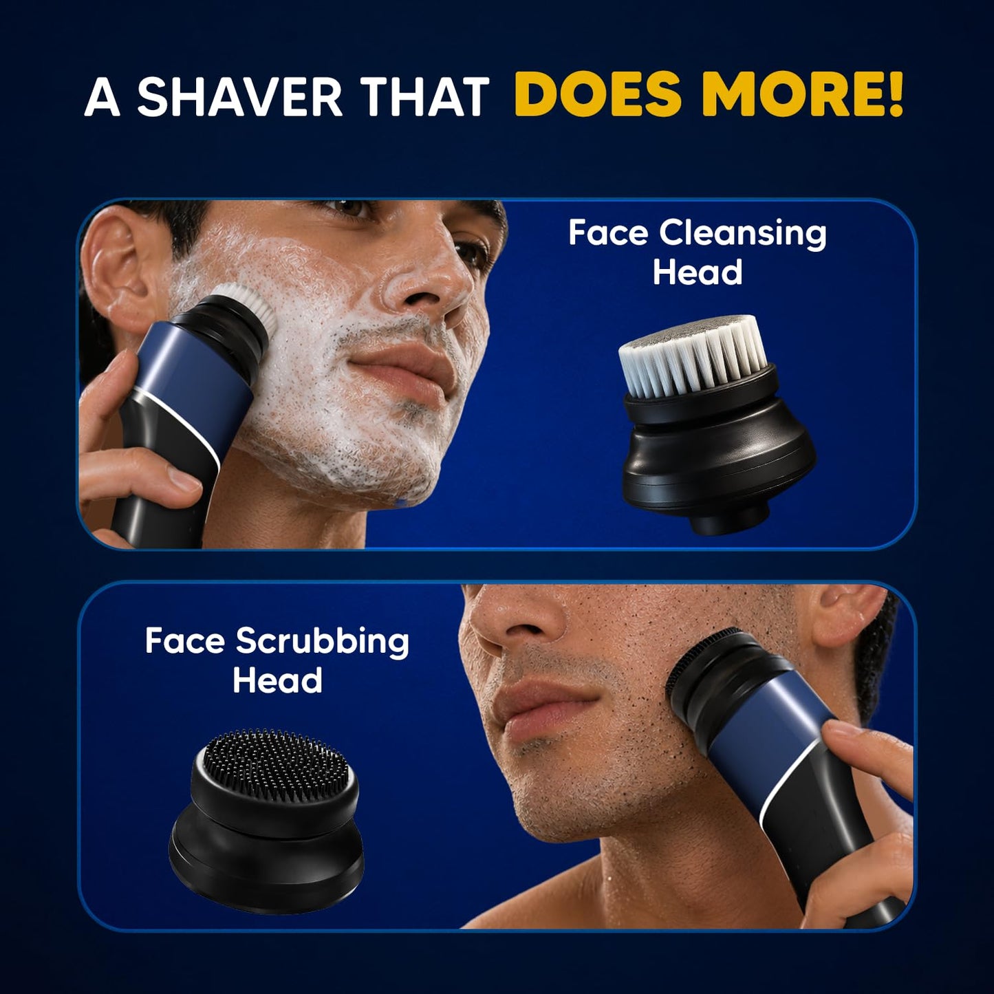 LetsShave 360 Pro Electric Shaver for Men – 6D Skin Adaptation, Wet & Dry Use, Self-Sharpening Blades, Face Cleansing & Scrubbing Attachments, 60+ Min Runtime, USB-C Fast Charging, 3 Years Warranty