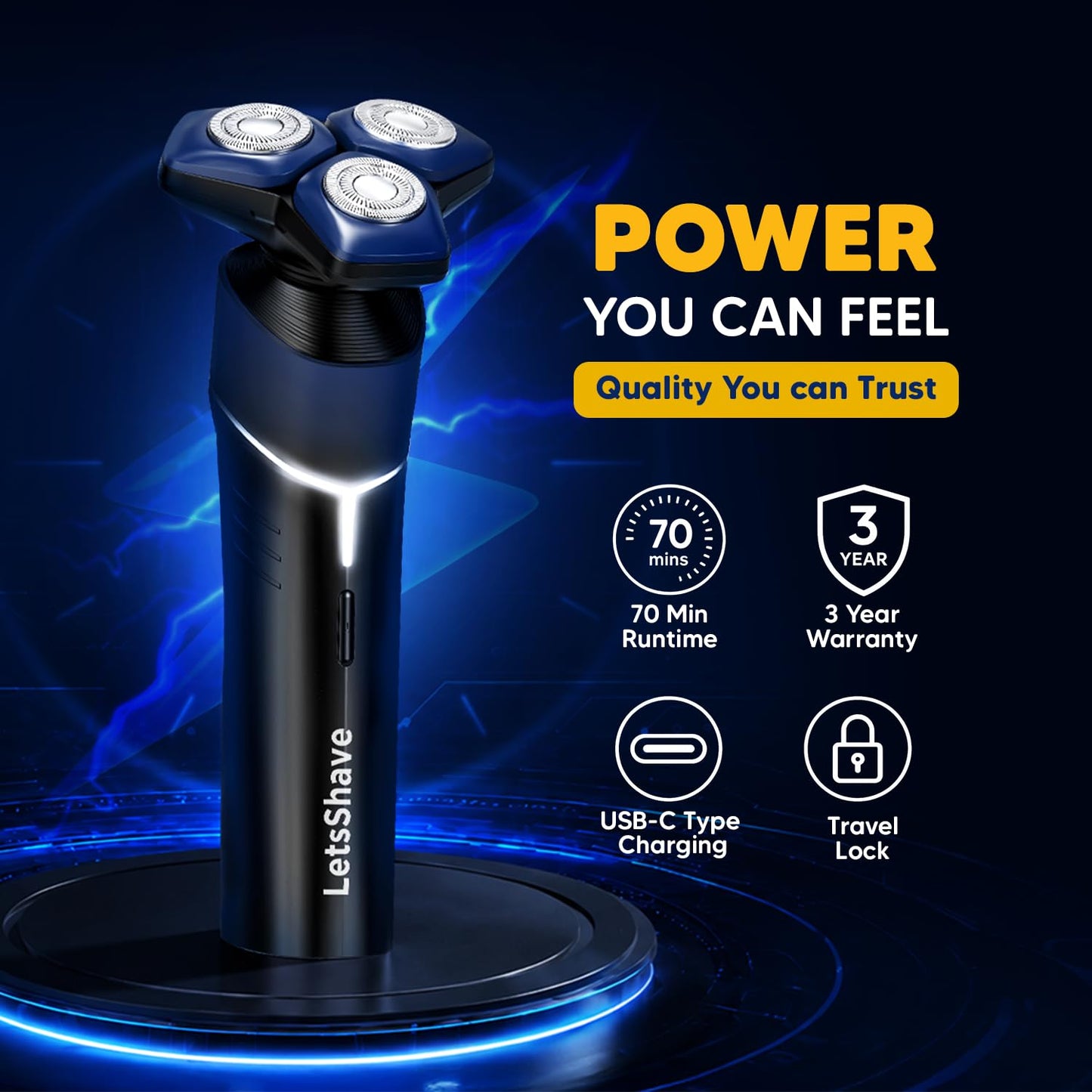 LetsShave 360 Pro Electric Shaver for Men – 6D Skin Adaptation, Wet & Dry Use, Self-Sharpening Blades, Face Cleansing & Scrubbing Attachments, 60+ Min Runtime, USB-C Fast Charging, 3 Years Warranty