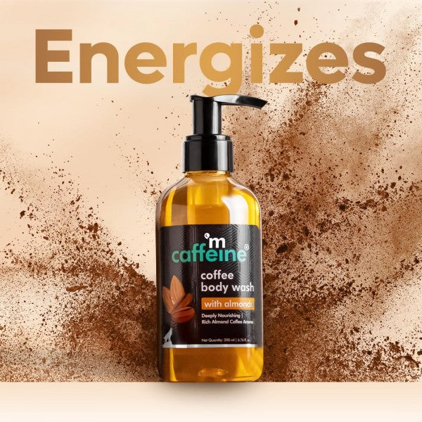 mCaffeine Coffee Body Wash With Almonds | De-Tan & Deep Cleansing Shower Gel|Enriched With Vitamin E&In Energizing Nutty Almond Aroma|Shower Gel|Suitable For All Skin Types|For Both Men&Women - 200Ml