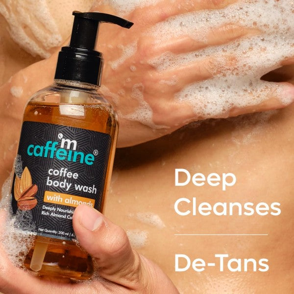 mCaffeine Coffee Body Wash With Almonds | De-Tan & Deep Cleansing Shower Gel|Enriched With Vitamin E&In Energizing Nutty Almond Aroma|Shower Gel|Suitable For All Skin Types|For Both Men&Women - 200Ml