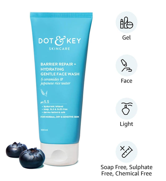DOT & KEY Barrier Repair + Hydrating Gentle Face Wash With Probiotic | Ceremide Face Wash | For Dry Skin,Normal Skin & Sensitive Skin