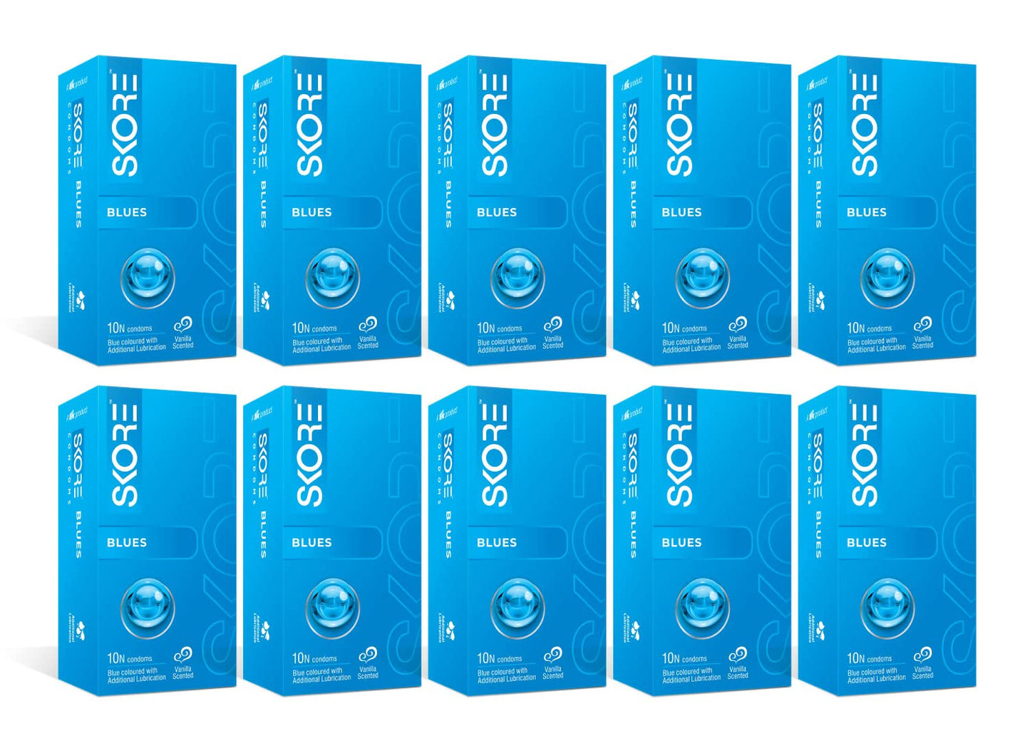 SKORE Blues Vanilla Scented Blue Condoms with Extra Lubrication |10 Count(10Nx8)