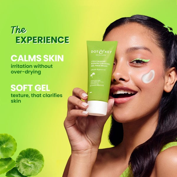 Dot & Key CICA Face Wash for Acne Prone Skin, 2% Salicylic Acid with Green Tea | For Oily & Sensitive Skin | Sulphate Free for Men & Women