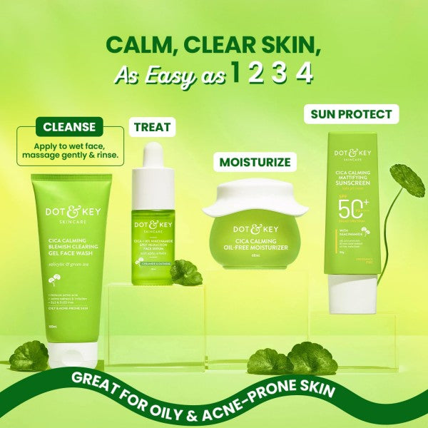 Dot & Key CICA Face Wash for Acne Prone Skin, 2% Salicylic Acid with Green Tea | For Oily & Sensitive Skin | Sulphate Free for Men & Women