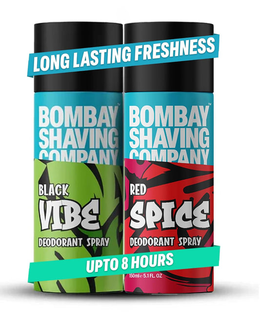 Bombay Shaving Company Body Spray for Men, 150ml each (Pack of 2) - Red Spice and Black Vibe