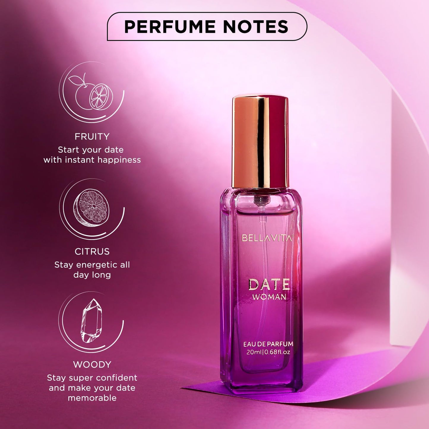 Bella Vita Luxury Date Woman Perfume | Long Lasting EDP 20ml | Floral & Fruity Fragrance with Pink Pepper, Jasmine & Vanilla