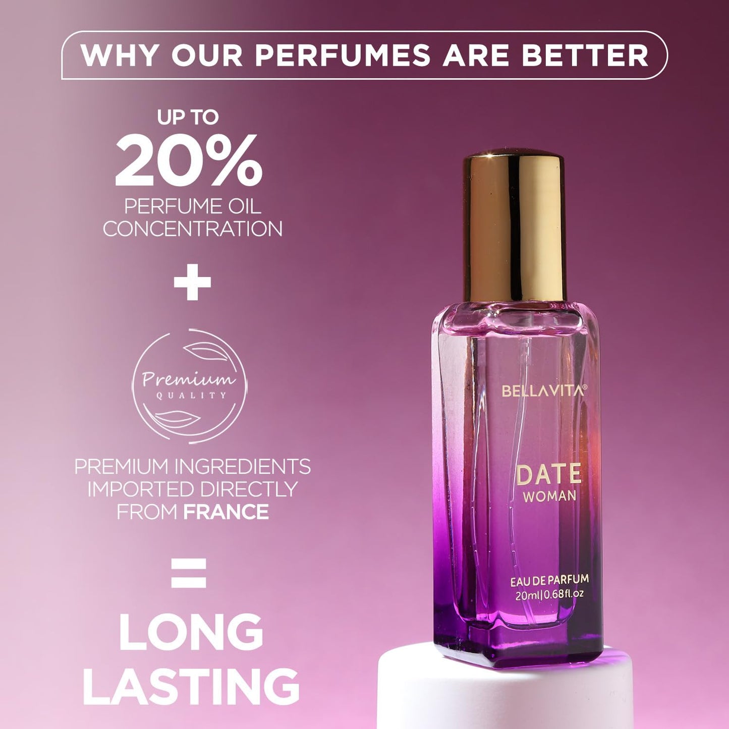Bella Vita Luxury Date Woman Perfume | Long Lasting EDP 20ml | Floral & Fruity Fragrance with Pink Pepper, Jasmine & Vanilla