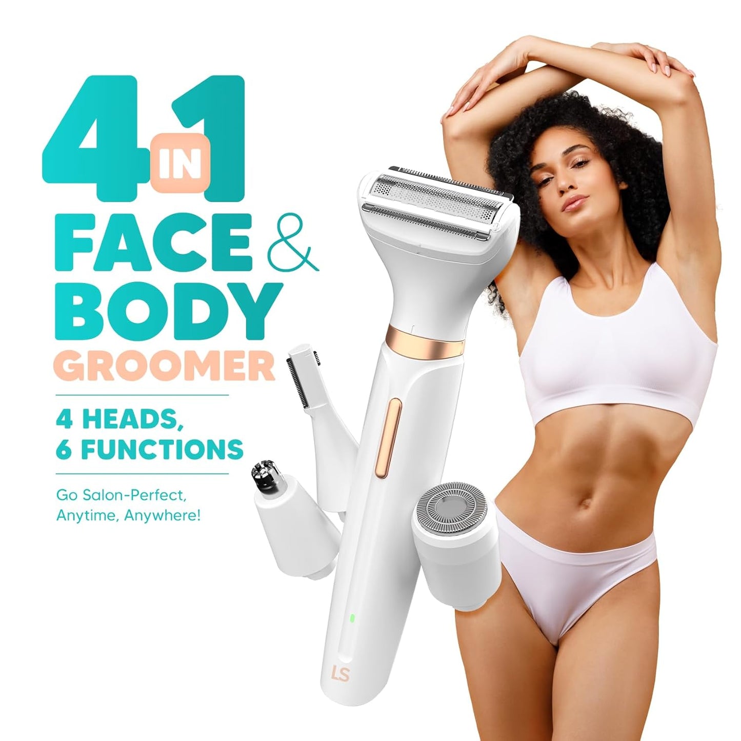 LetsShave Evior 4-in-1 Face & Body Trimmer for Women | Bikini, Facial Hair & Eyebrow Trimmer | Skin-Safe Groomer with Bikini Razor
