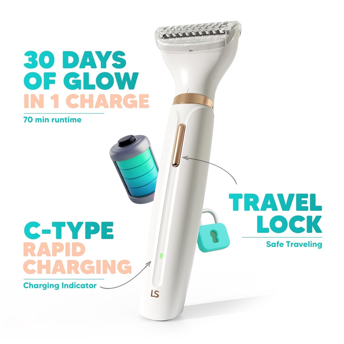 LetsShave Evior 4-in-1 Face & Body Trimmer for Women | Bikini, Facial Hair & Eyebrow Trimmer | Skin-Safe Groomer with Bikini Razor
