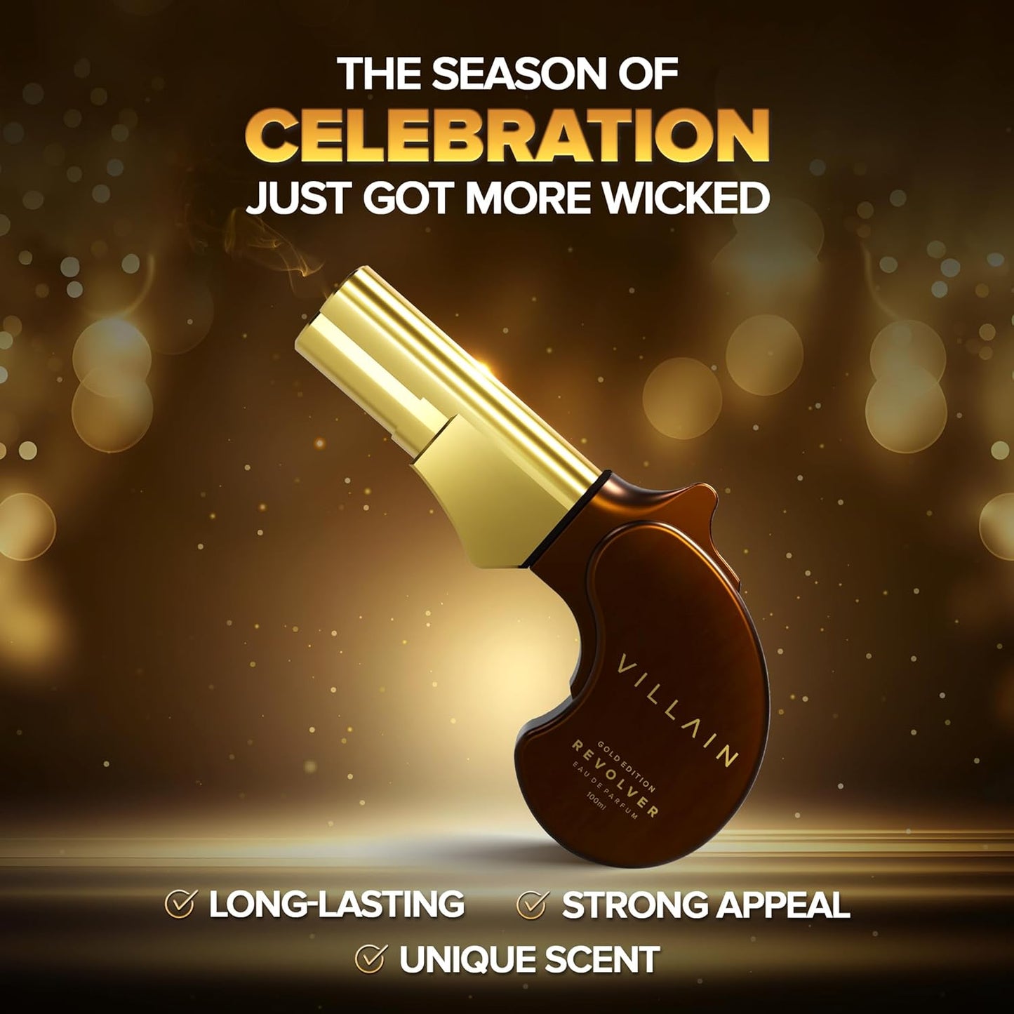 Villain Revolver Eau de Parfum for Men - Gold Edition | Premium Long Lasting Woody Oriental Fragrance - 100ml