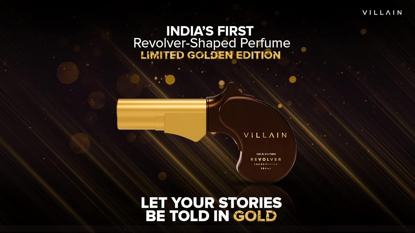 Villain Revolver Eau de Parfum for Men - Gold Edition | Premium Long Lasting Woody Oriental Fragrance - 100ml