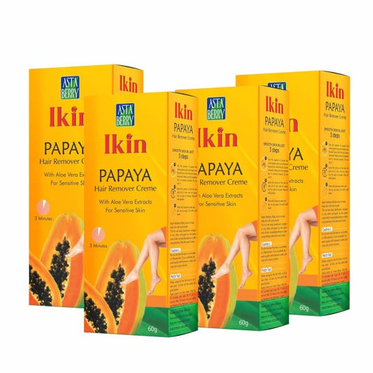 Ikin Papaya Hair Remover Cream For Sensitive Skin - Bikini Hair Removal Cream For Women & Girls Pack of 4 (60gm X 4)