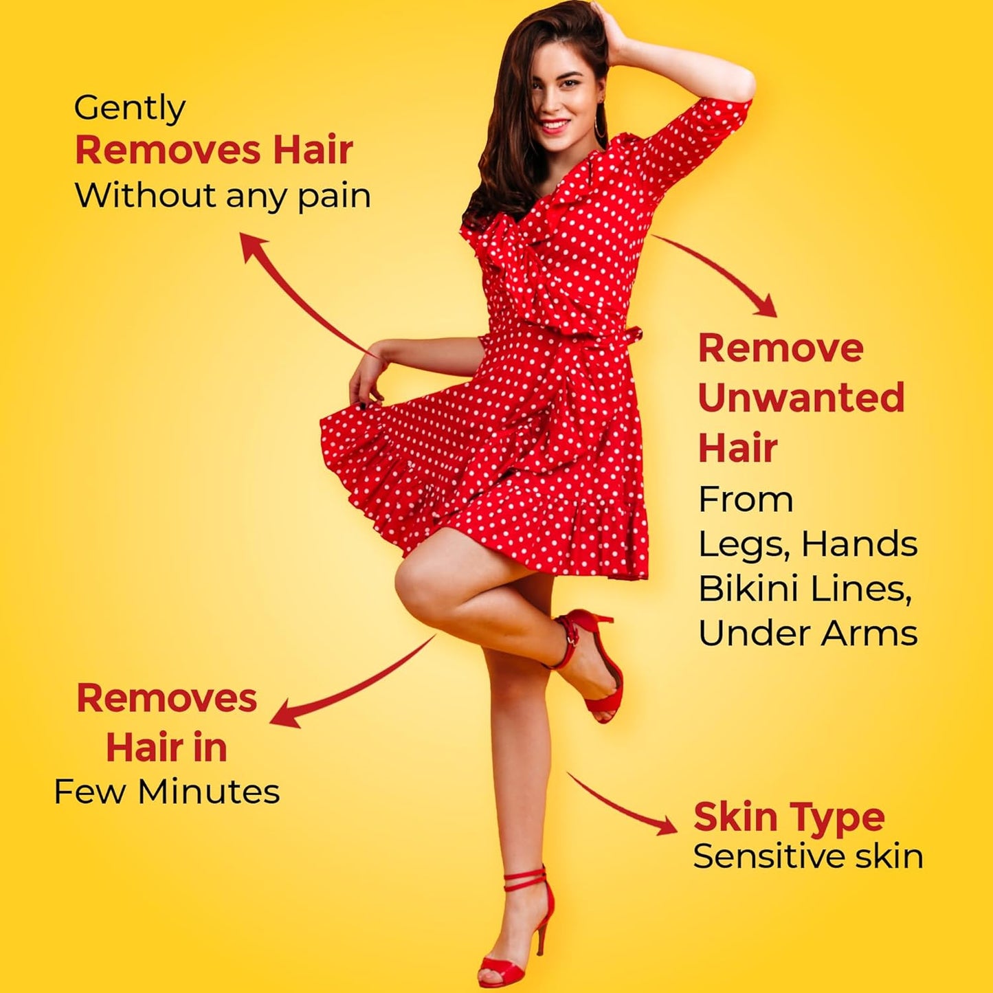 Ikin Papaya Hair Remover Cream For Sensitive Skin - Bikini Hair Removal Cream For Women & Girls Pack of 4 (60gm X 4)