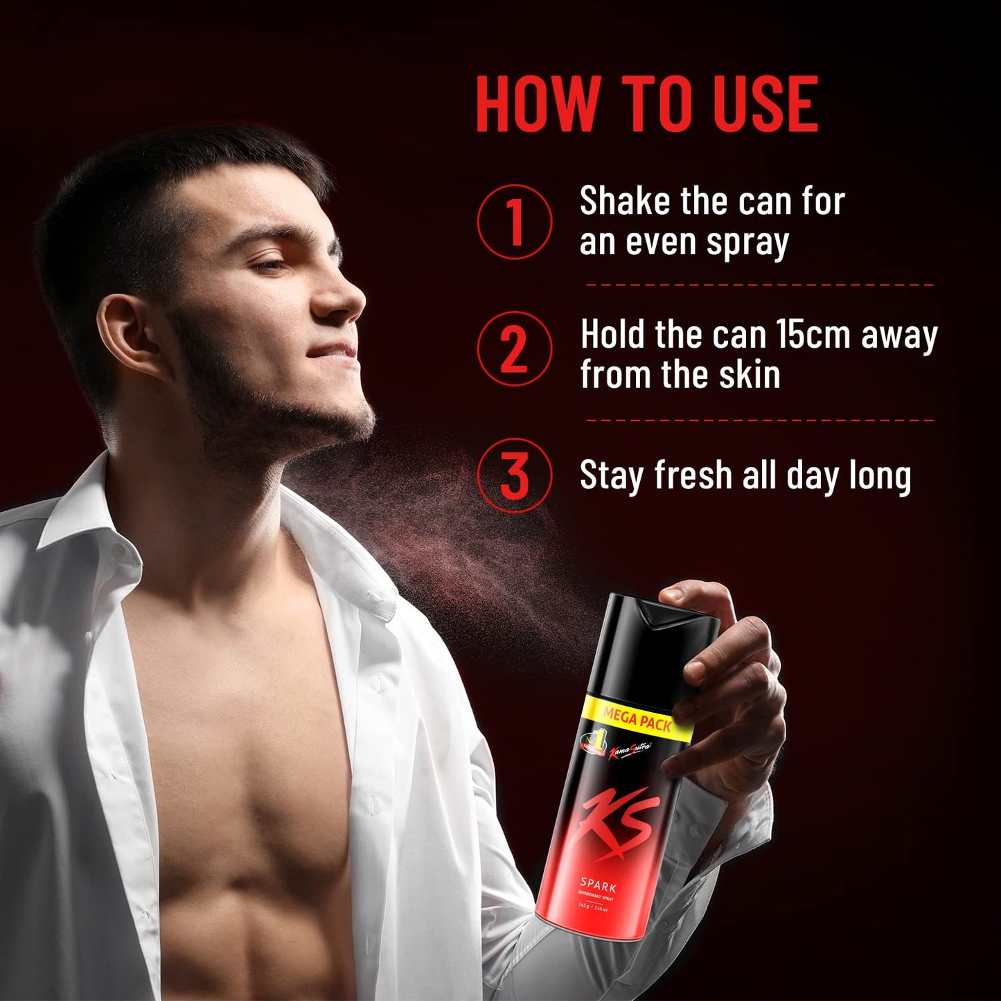 KamaSutra Spark Deodorant Spray for Men 190ml | Long Lasting Fresh Fragrance