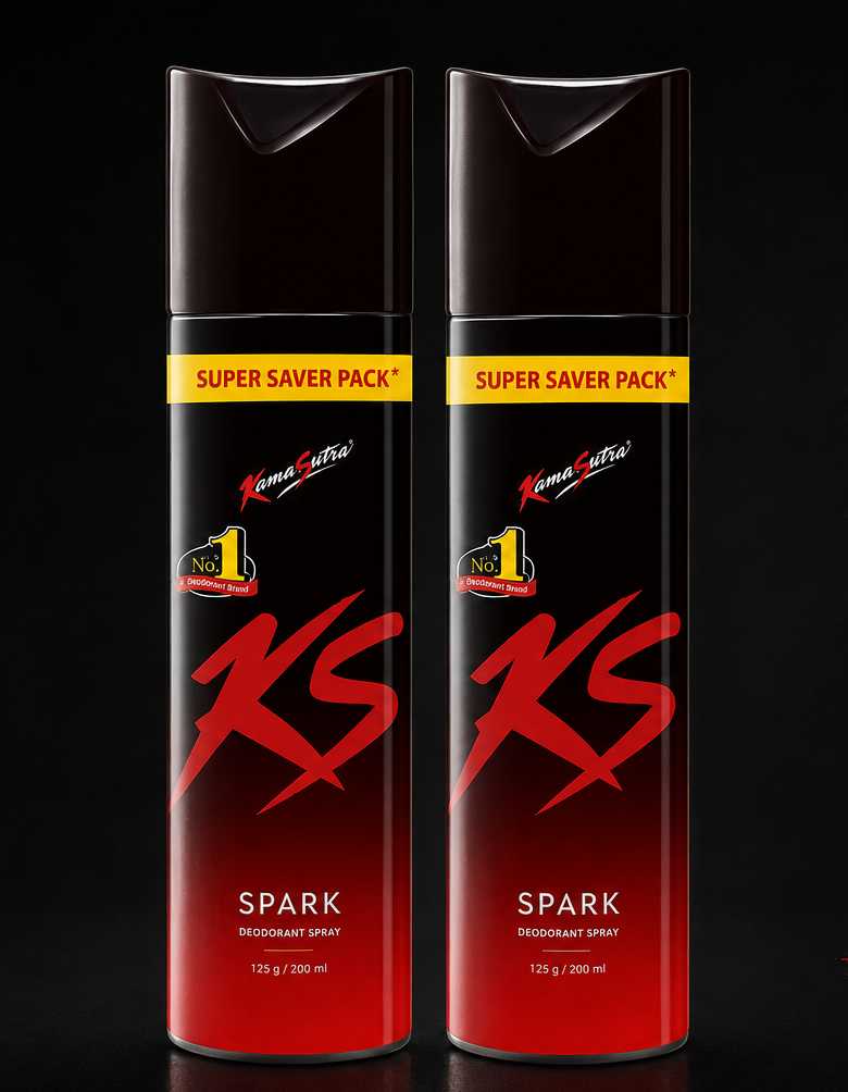 KS Spark Deodorant Spray Combo Pack of 2 (190ml Each) | Long Lasting Freshness Body Spray for Men