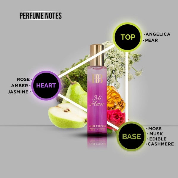 MI AMOR Pure Parfum | Pear, Rose & Cashmere | 12+ Hrs Long Lasting Perfume for Women | Higher Concentration than Eau De Parfum 30ML