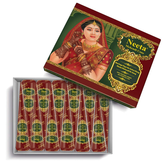 Neeta Natural Henna Mehandi Cone for Hand Designing, Wedding 12 Pcs in 1 Box (Pack of 1)