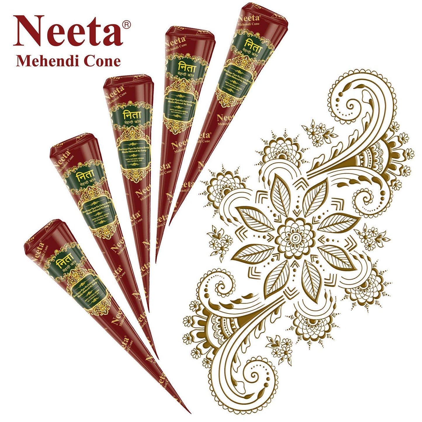 Neeta Natural Henna Mehandi Cone for Hand Designing, Wedding 12 Pcs in 1 Box (Pack of 1)