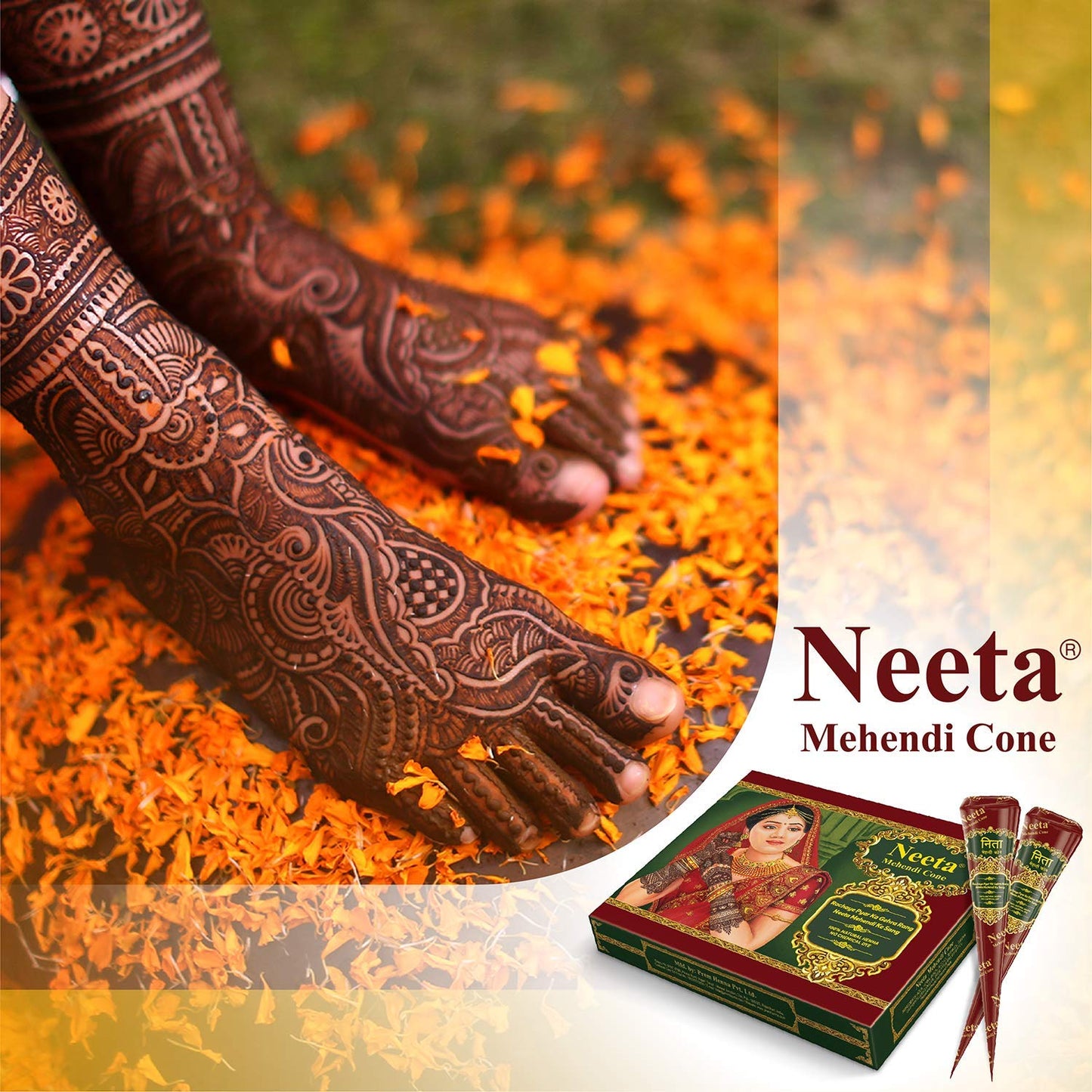 Neeta Natural Henna Mehandi Cone for Hand Designing, Wedding 12 Pcs in 1 Box (Pack of 1)